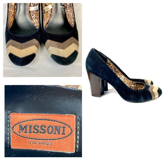 Missoni x Target Suede Round Toe Pumps Block Heels - Picture 1 of 10